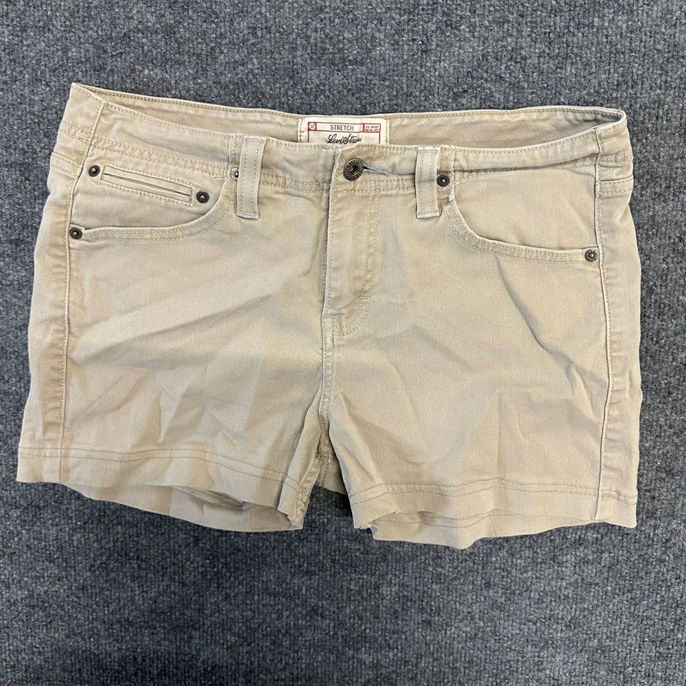 Signature Levi Strauss Shorts Womens Size 10 Khaki Tan Chino Stretch Casual 2963